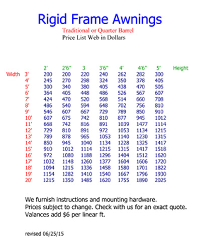 retractables,awnings,shade,patio shade,price list