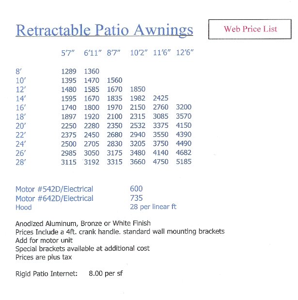 retractables,awnings,shade,patio shade,prices