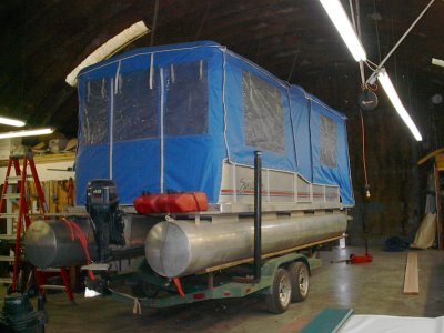 Patio Boat enclosure drops top Gun Carribbean Blue privacy curtains