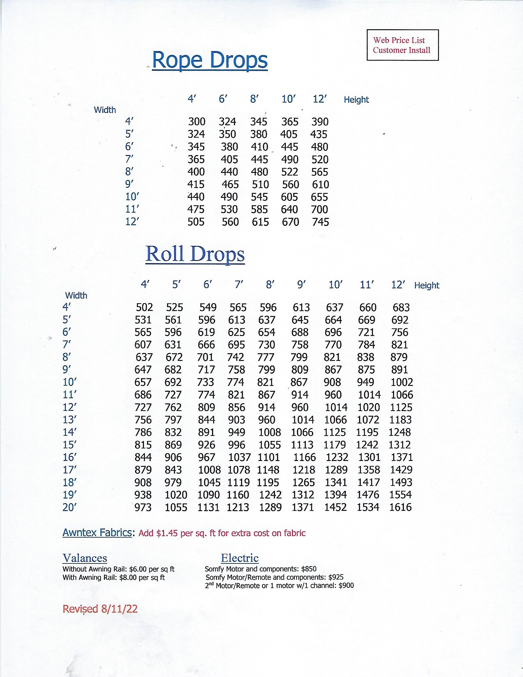 price chart, sun shades Sun Shade, Shade Roller Drop, Sun Shades, Roll blinds